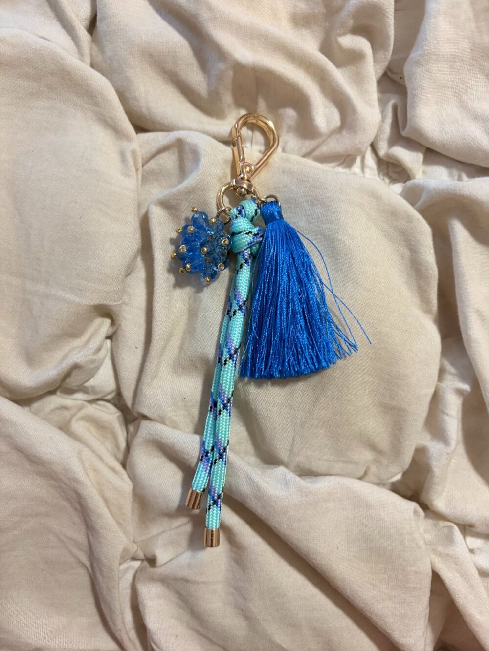 Free People Blue Tassel and Beaded Charm Keychain
